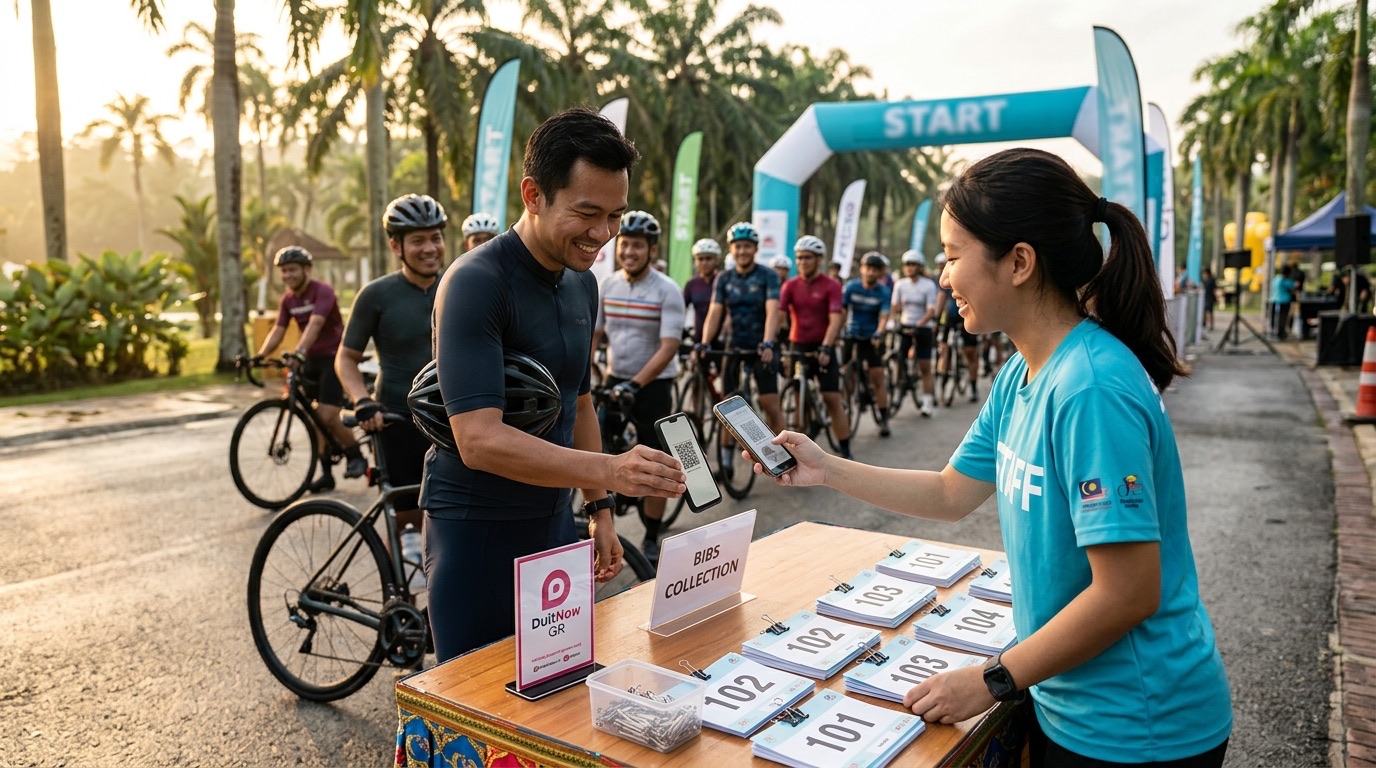 Cycling event bib collection desk in Malaysia
